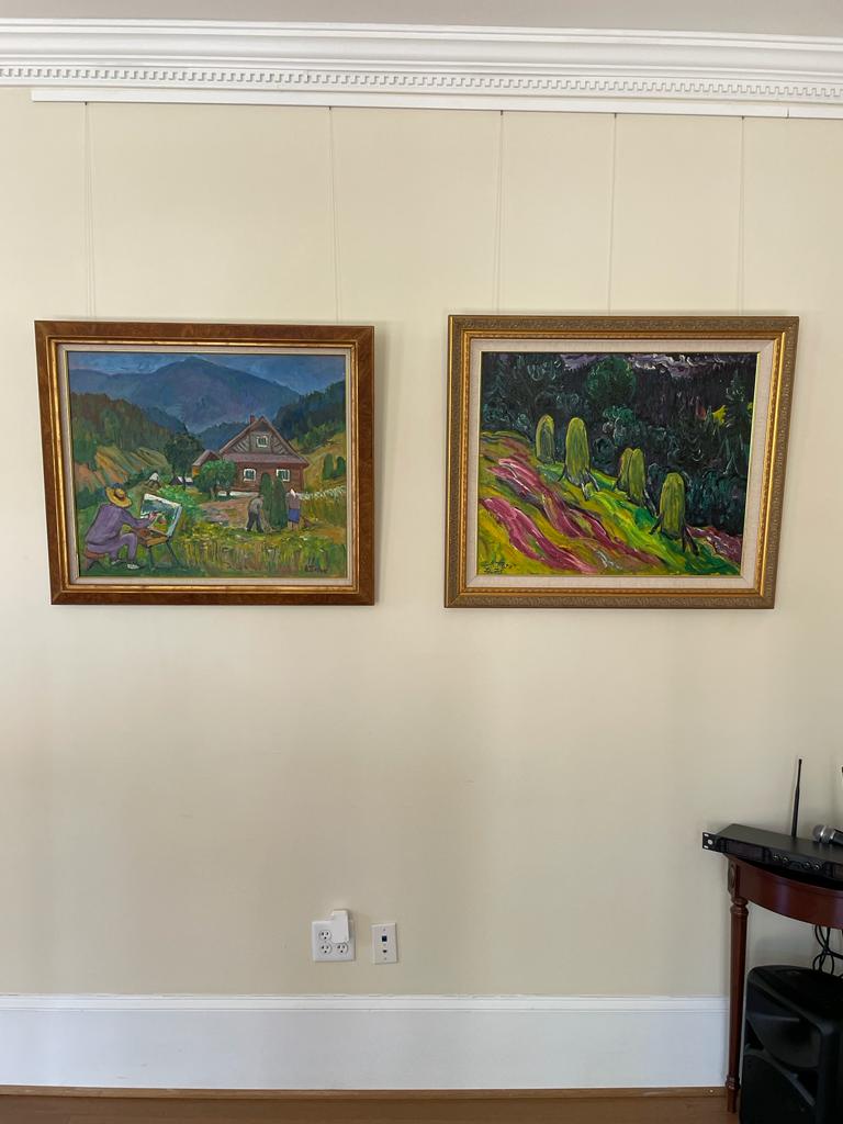 two oils by Volodymyr Patyk on exhibit at Ukraine House until June 22.
